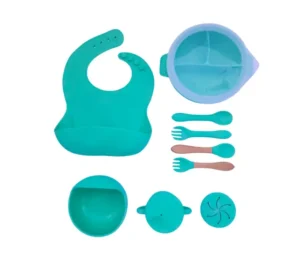 set de silicona con tapa verde menta thebukids