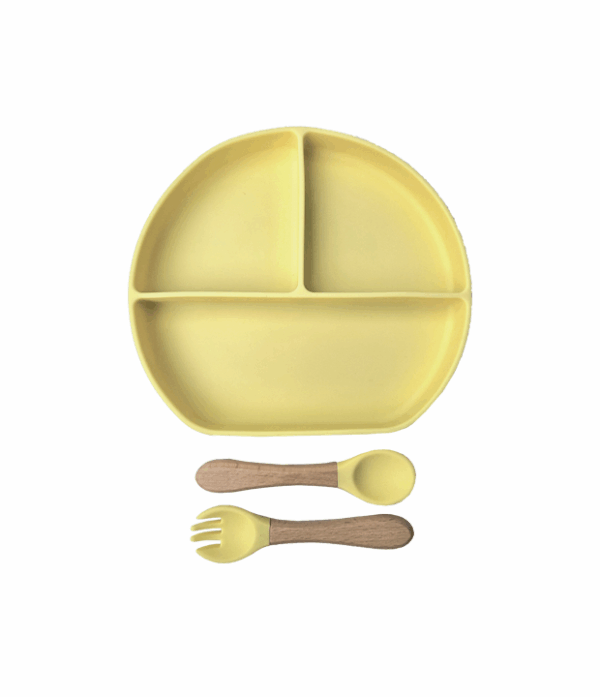 Plato de silicona para bebé Plato con divisiones Plato con ventosa para bebé Set de alimentación BLW Vajilla para bebé Plato y cubiertos para bebé