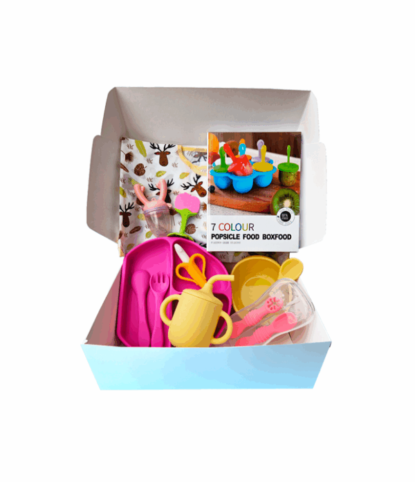 set-de-alimentacion-con-plato-bowl-cuchara-tenedor-precucharas-12-piezas-mas-accesorios-de-silicona-color-fucsia-para-bebes-thebukids Set alimentación complementaria Box alimentación bebé Kit Baby Led Weaning