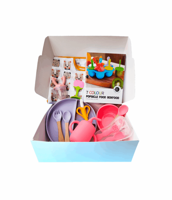 set-de-alimentacion-con-plato-bowl-cuchara-tenedor-precucharas-12-piezas-mas-accesorios-de-silicona-color-lila-para-bebes-thebukids Set alimentación complementaria Box alimentación bebé Kit Baby Led Weaning