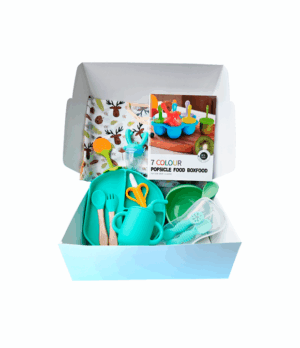 Set alimentación complementaria Box alimentación bebé Kit Baby Led Weaning (BLW) Vajilla de silicona para bebé Plato con ventosa Babero de silicona Chupete para fruta Mordedor de silicona Regalo baby shower Libre de BPA Primeros alimentos bebé TheBuKids alimentación infantil