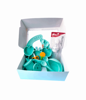 Set alimentación para guagua Box de alimentación Chile Kit BLW cangrejo Vajilla de silicona Cemeruko Plato de guagua con ventosa Babero de silicona Vaso snack antiderrame Mordedor de banana Regalo baby shower Santiago Alimentación complementaria segura Libre de BPA Set de comida para bebé