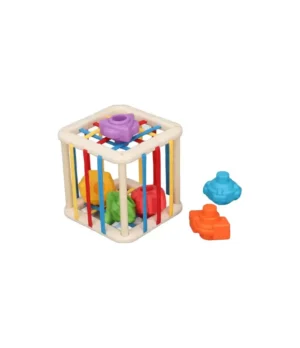 Cubo clasificador de formas sensorial para bebés con piezas geométricas de colores